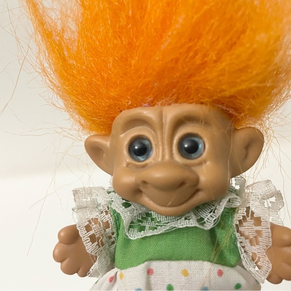 Vintage Troll Doll with Orange Hair Toy on Stand - Picture 9 of 14